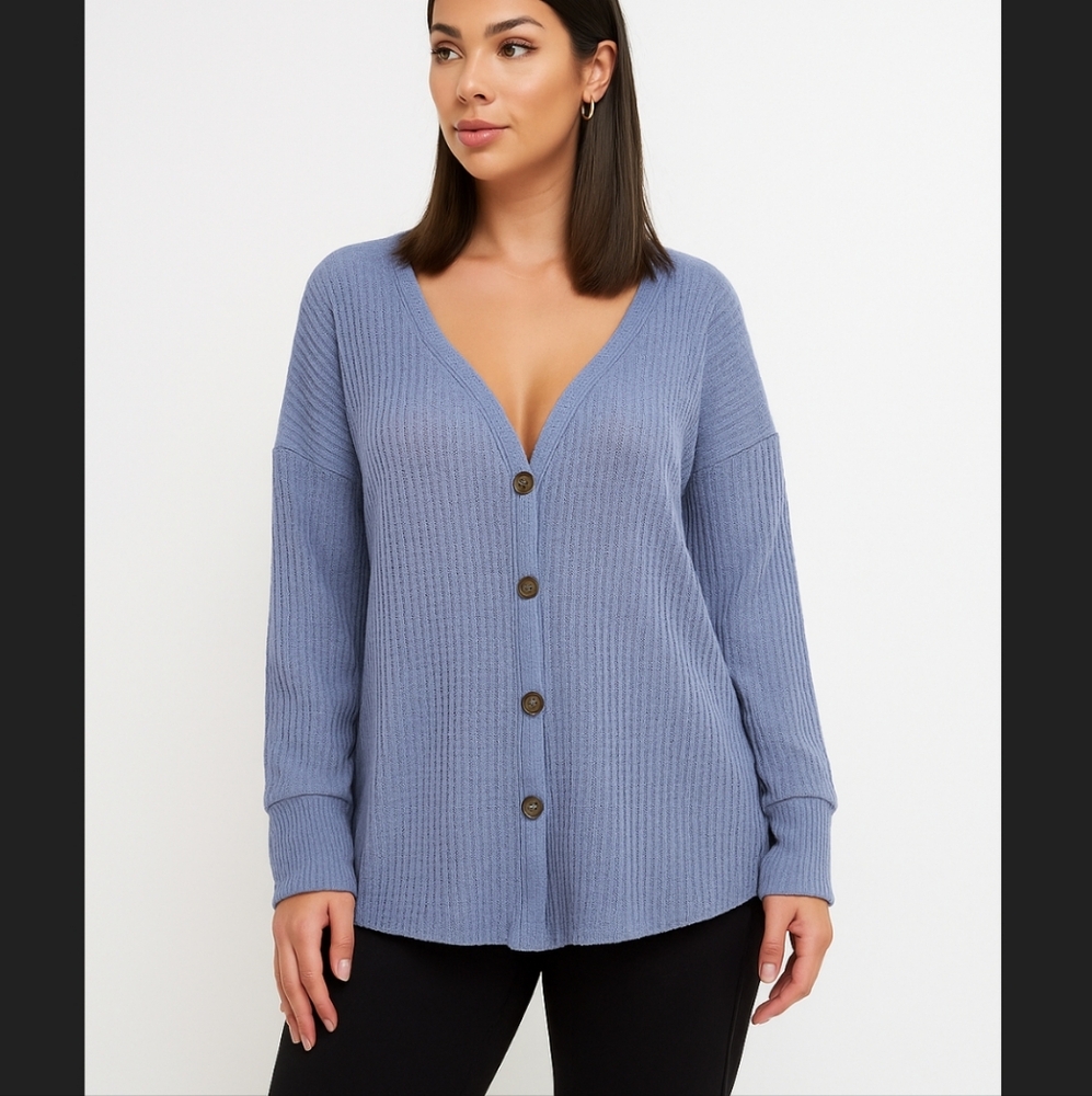 Abercrombie & Fitch Women's Waffle Knit Button Front Top Cornflower Blue